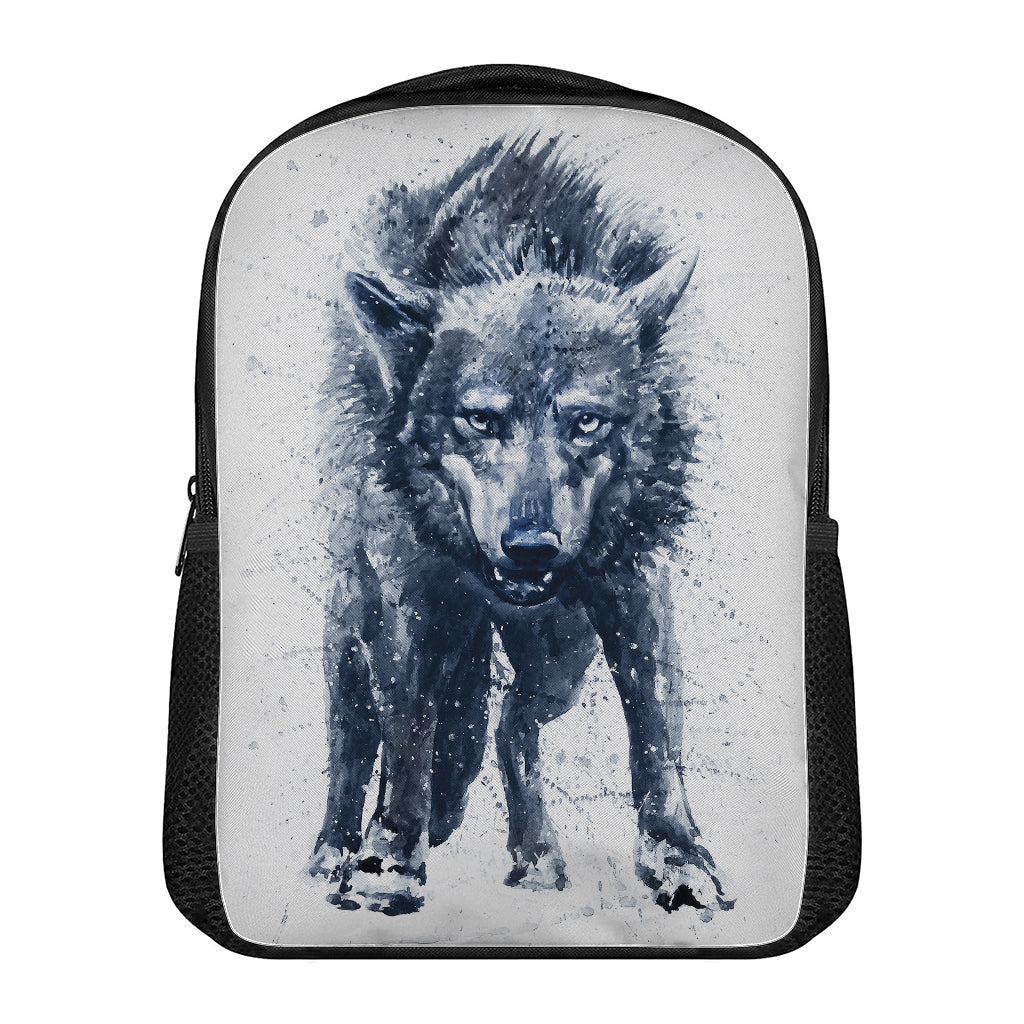 Watercolor Wolf Portrait Print Casual Backpack