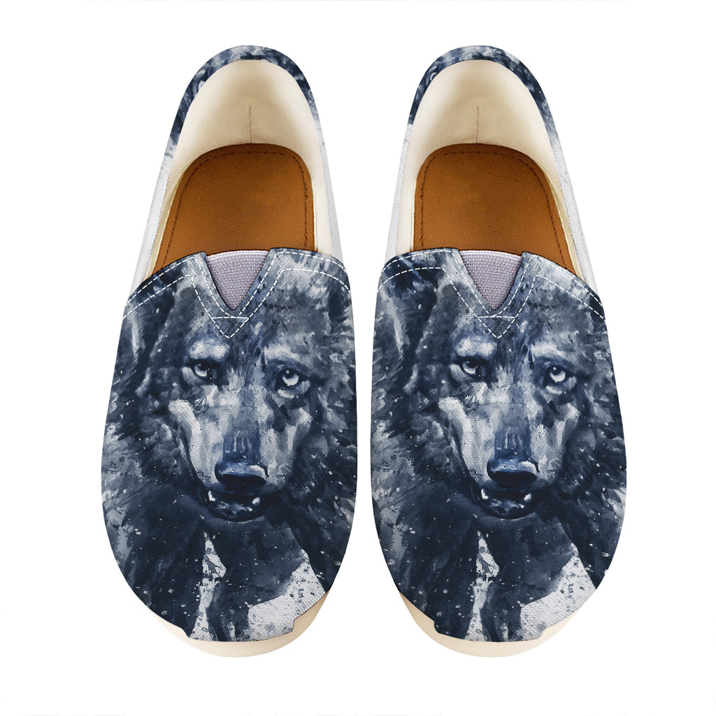 Watercolor Wolf Portrait Print Casual Shoes