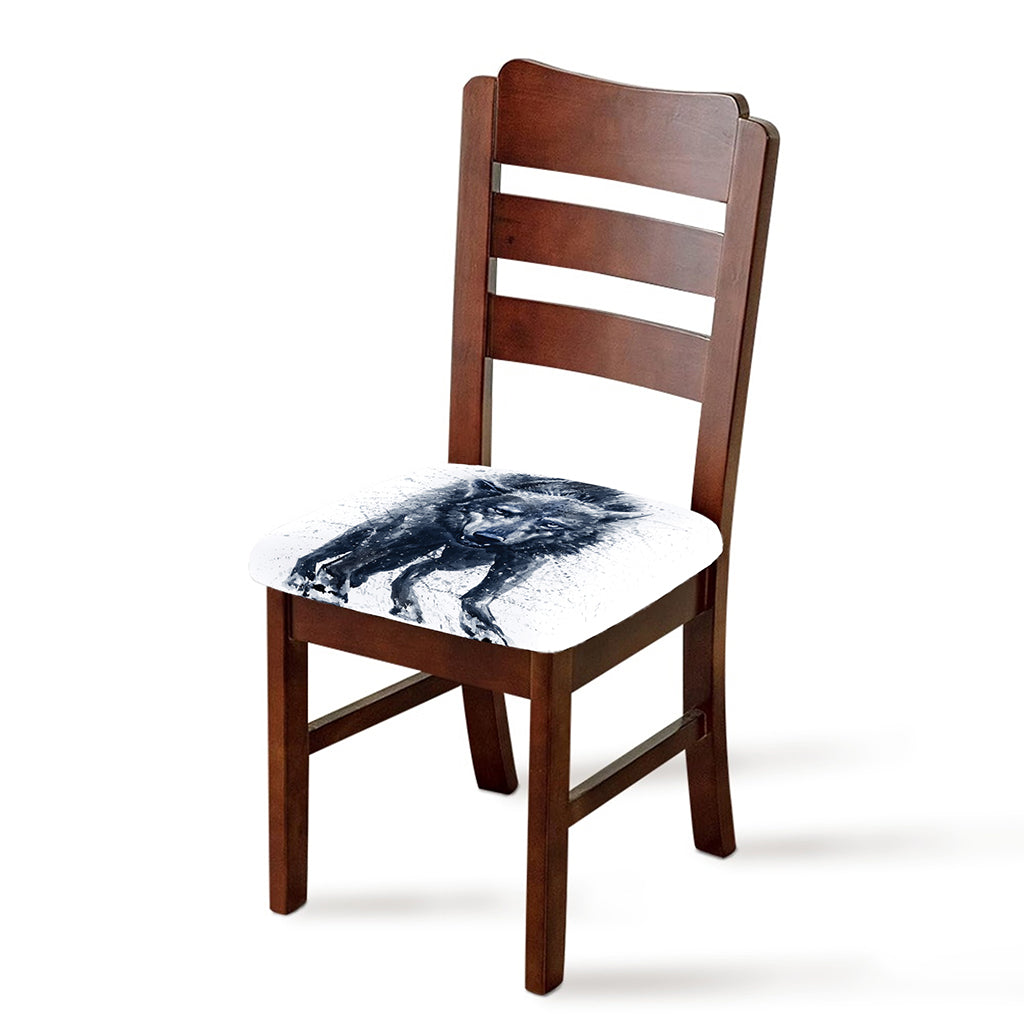 Watercolor Wolf Portrait Print Chair Cushion Cover
