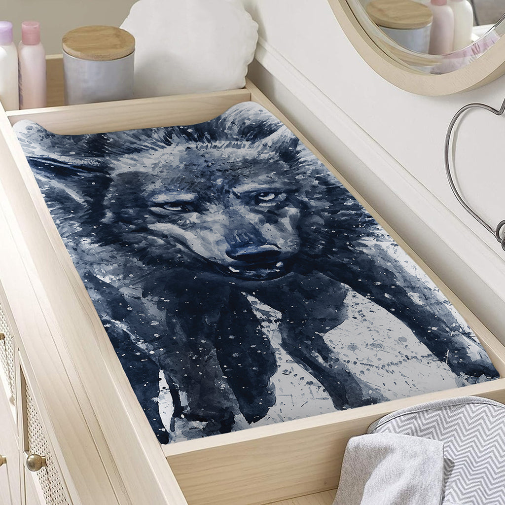 Watercolor Wolf Portrait Print Changing Pad Cover