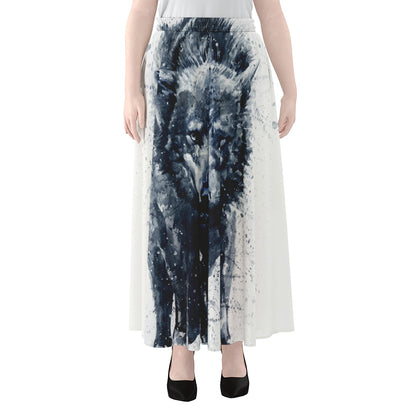 Watercolor Wolf Portrait Print Chiffon Maxi Skirt