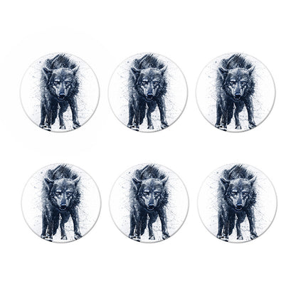 Watercolor Wolf Portrait Print Coaster Set