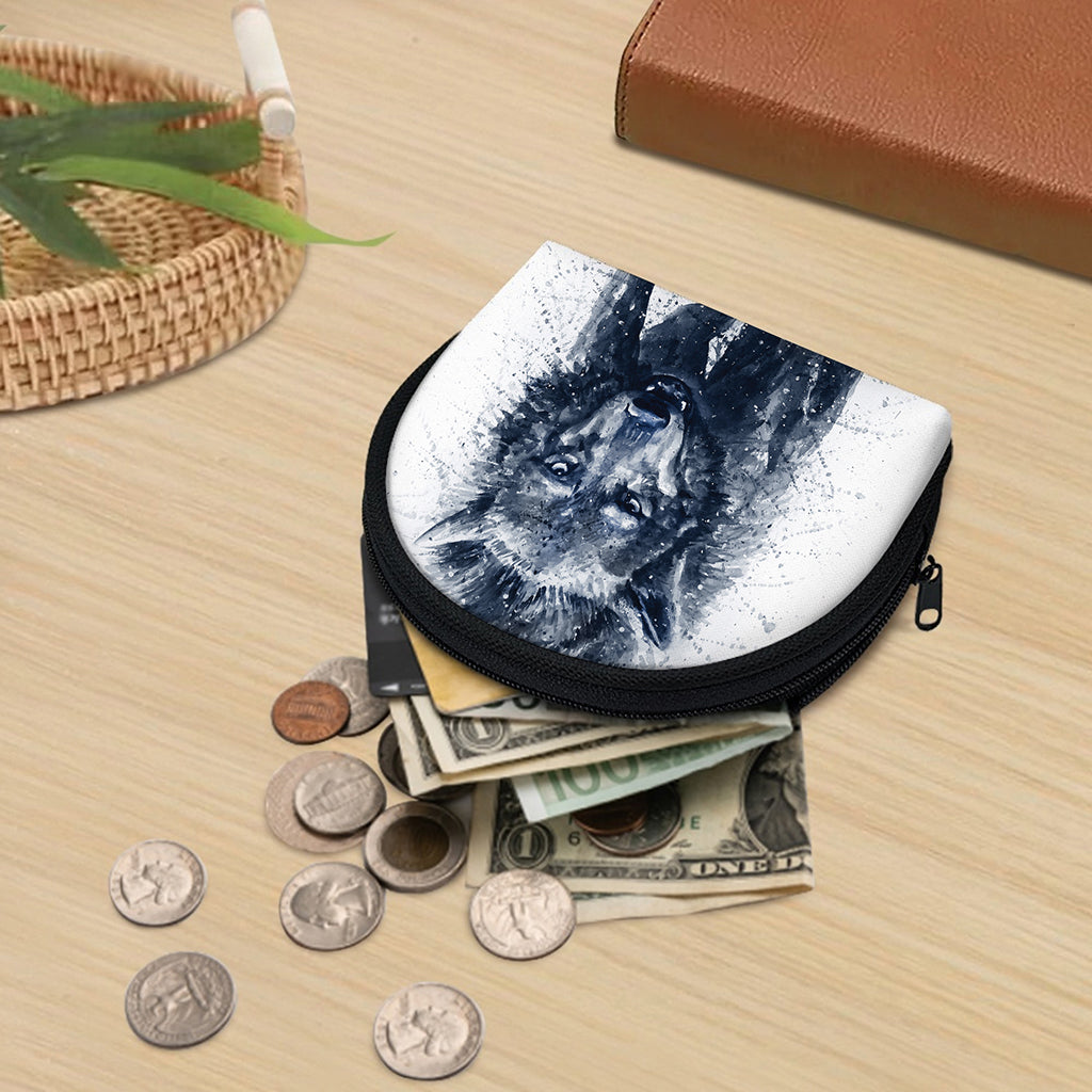 Watercolor Wolf Portrait Print Coin Purse
