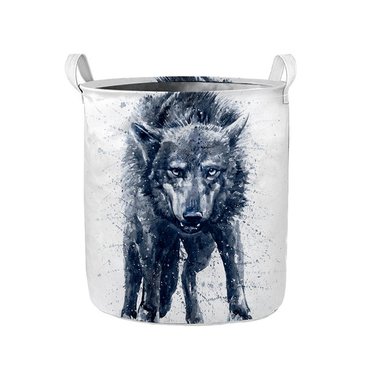 Watercolor Wolf Portrait Print Collapsible Laundry Basket