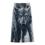 Watercolor Wolf Portrait Print Cotton Front Slit Maxi Skirt