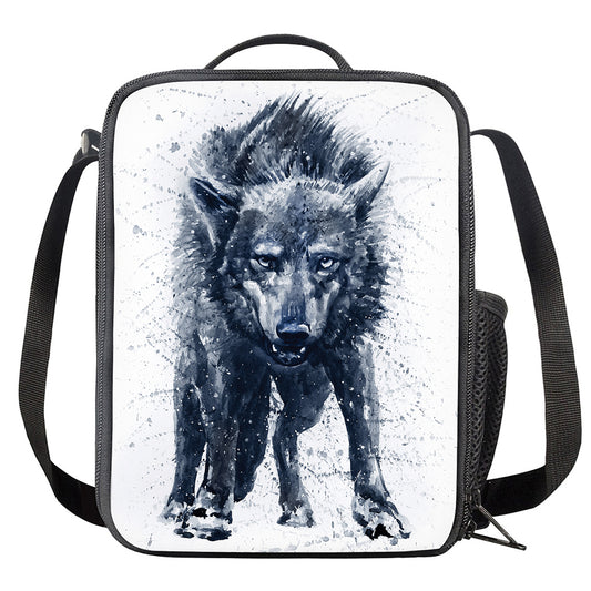 Watercolor Wolf Portrait Print Crossbody Lunch Bag
