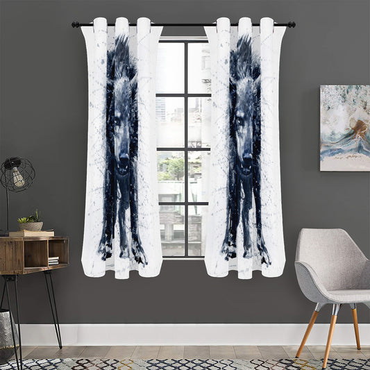 Watercolor Wolf Portrait Print Curtain