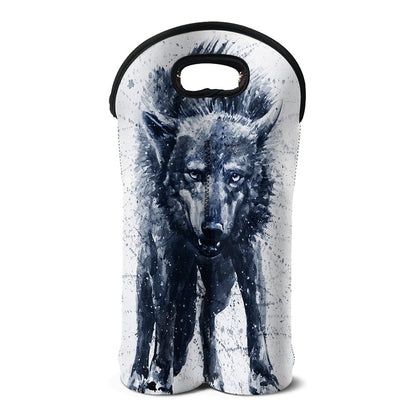 Watercolor Wolf Portrait Print Double Neoprene Wine Tote