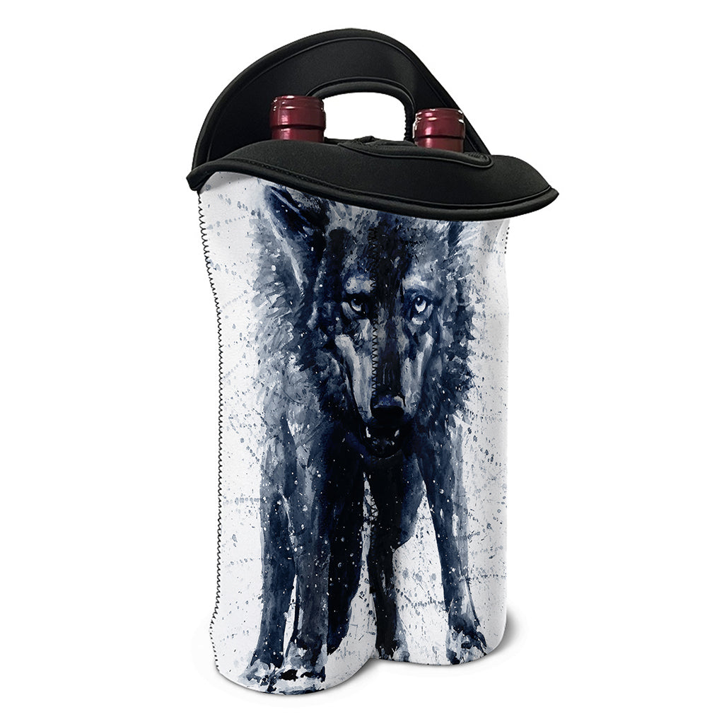 Watercolor Wolf Portrait Print Double Neoprene Wine Tote
