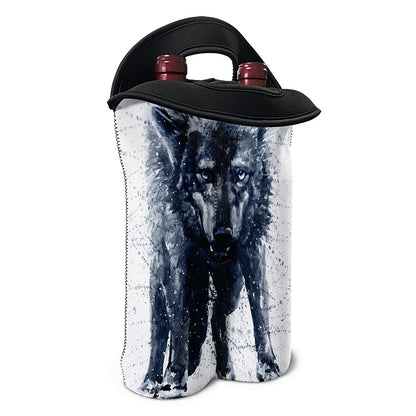 Watercolor Wolf Portrait Print Double Neoprene Wine Tote