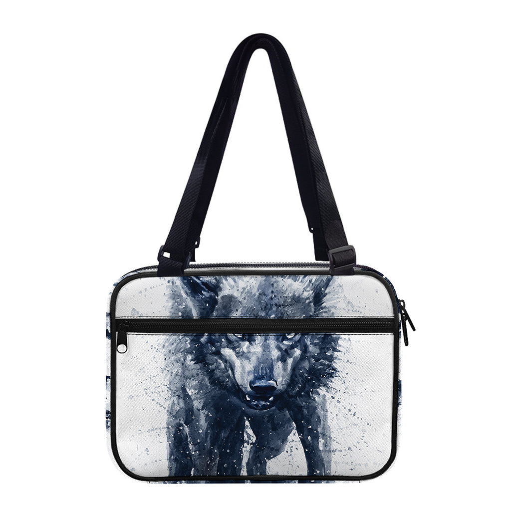 Watercolor Wolf Portrait Print Double Strap Bible Bag