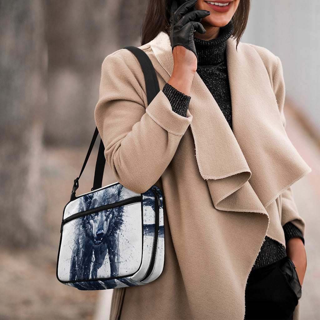 Watercolor Wolf Portrait Print Double Strap Bible Bag