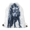 Watercolor Wolf Portrait Print Drawstring Bag