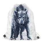 Watercolor Wolf Portrait Print Drawstring Bag