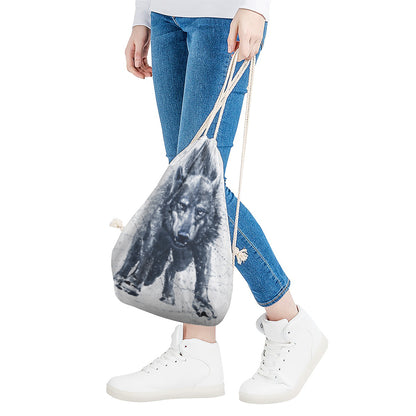 Watercolor Wolf Portrait Print Drawstring Bag
