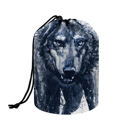 Watercolor Wolf Portrait Print Drawstring Makeup Bag