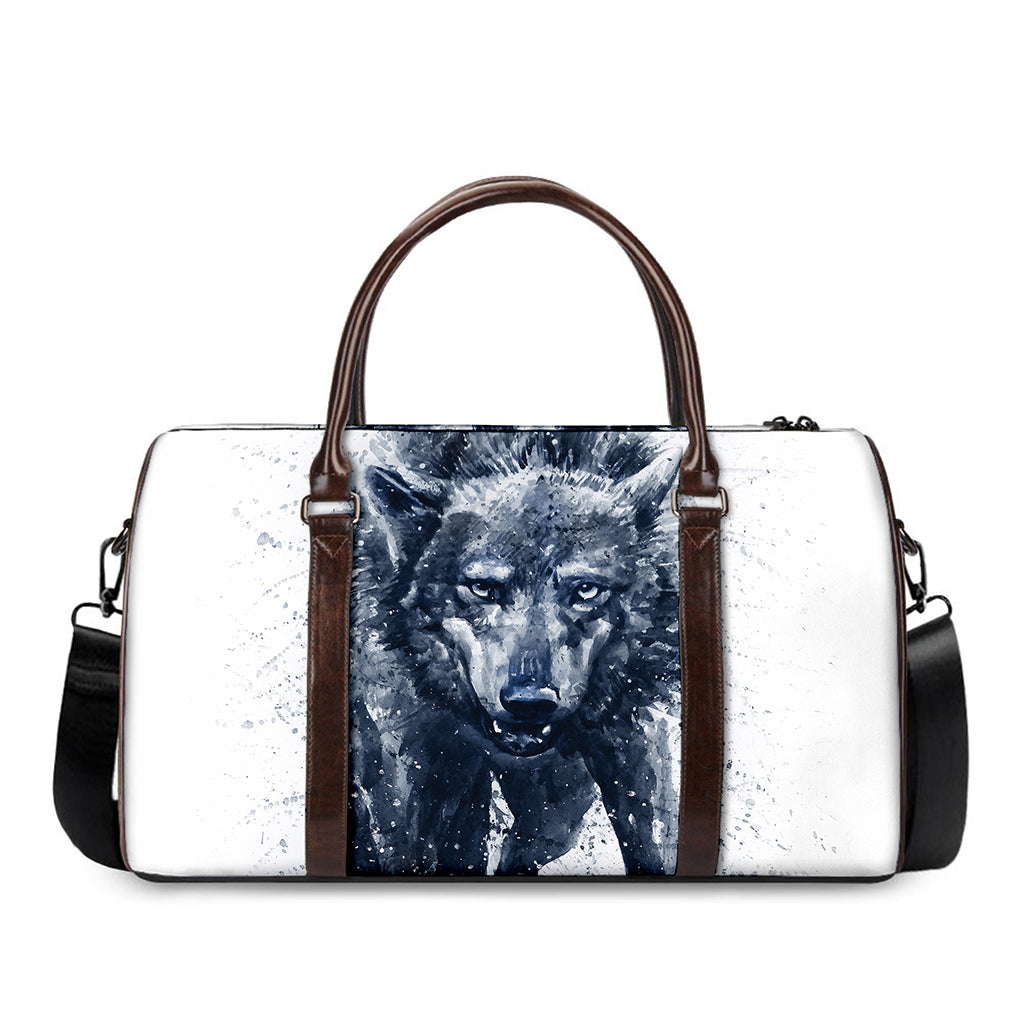 Watercolor Wolf Portrait Print Duffle Bag