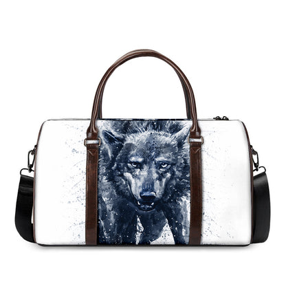 Watercolor Wolf Portrait Print Duffle Bag