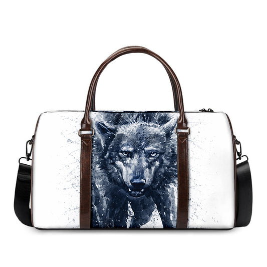 Watercolor Wolf Portrait Print Duffle Bag