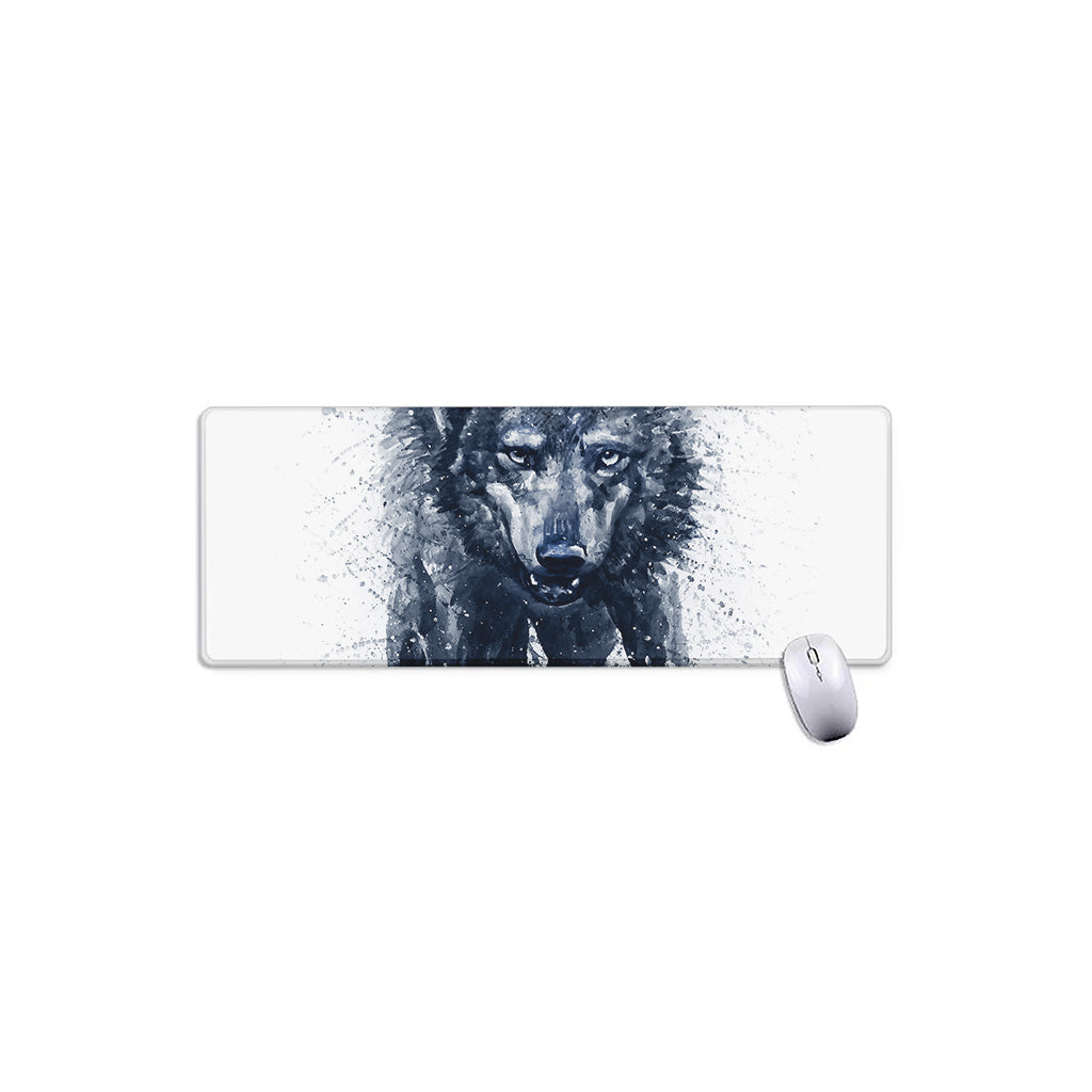 Watercolor Wolf Portrait Print Extended Mouse Pad