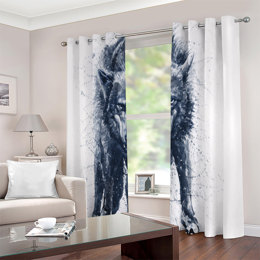 Watercolor Wolf Portrait Print Extra Wide Grommet Curtains