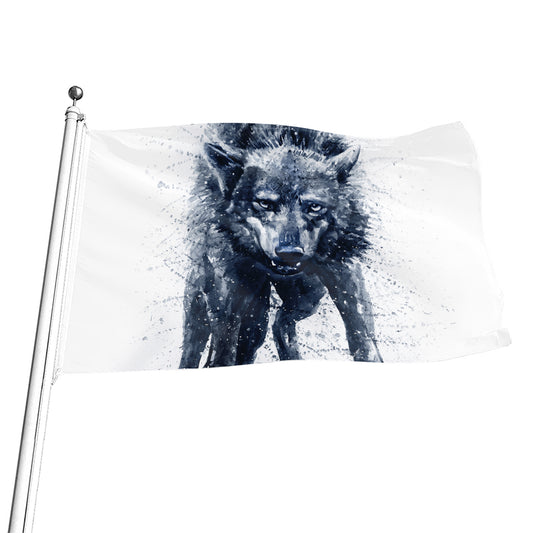Watercolor Wolf Portrait Print Flag
