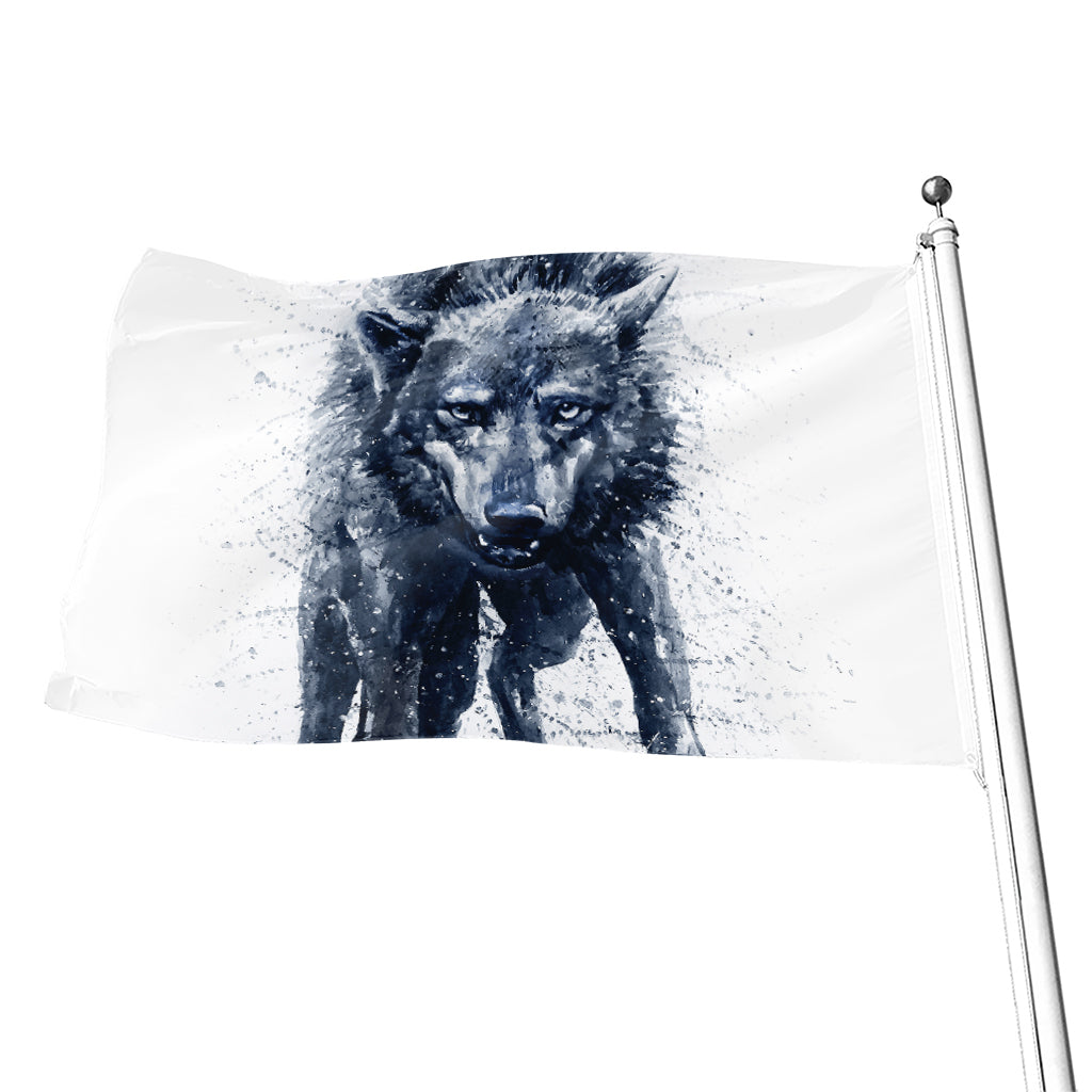 Watercolor Wolf Portrait Print Flag