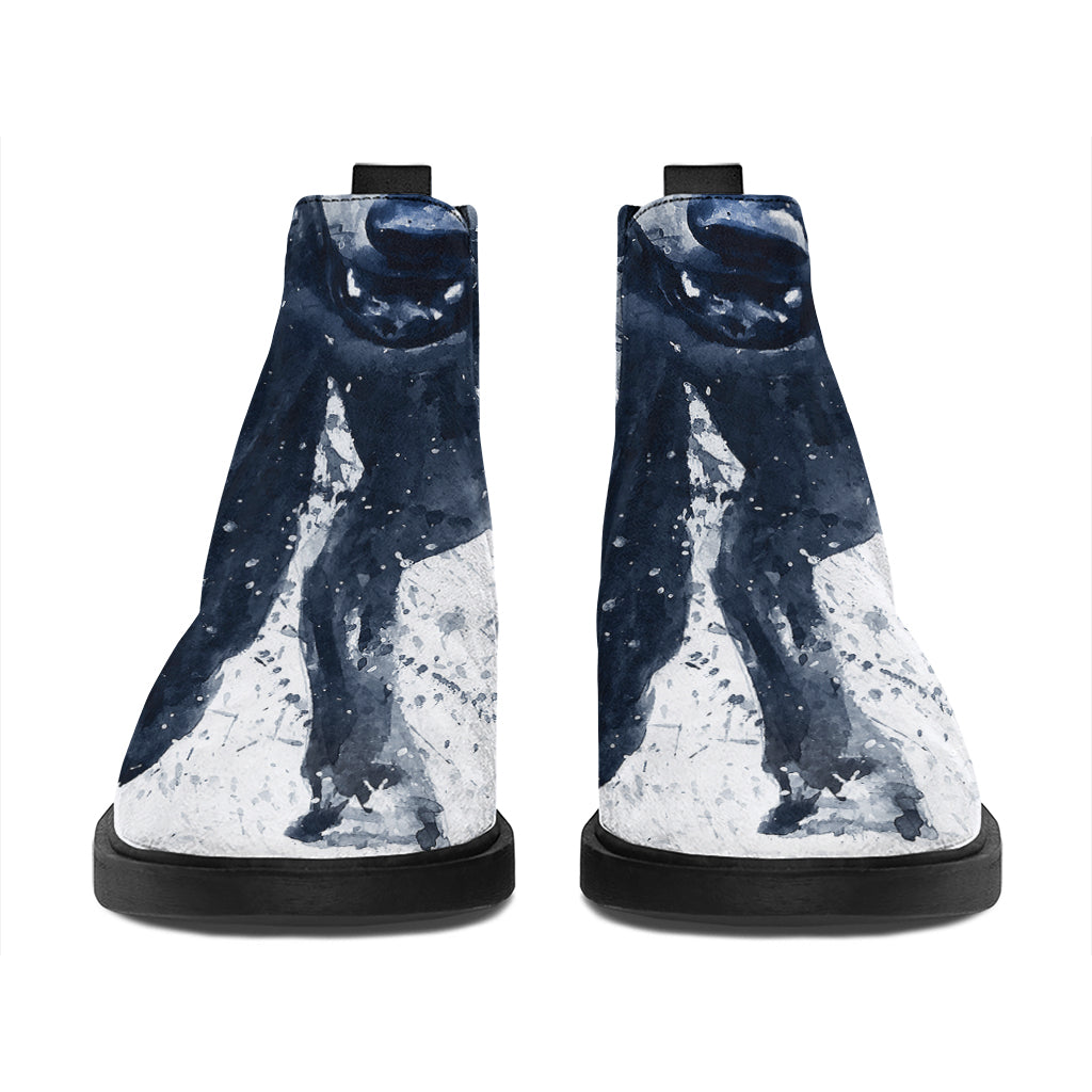 Watercolor Wolf Portrait Print Flat Ankle Boots