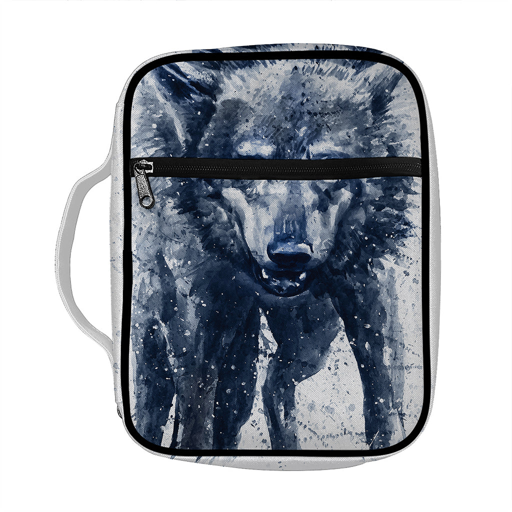Watercolor Wolf Portrait Print Front Pocket Bible Bag
