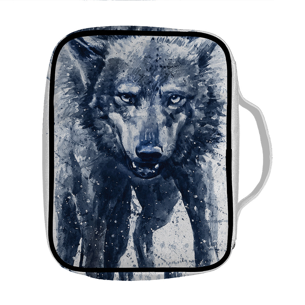 Watercolor Wolf Portrait Print Front Pocket Bible Bag