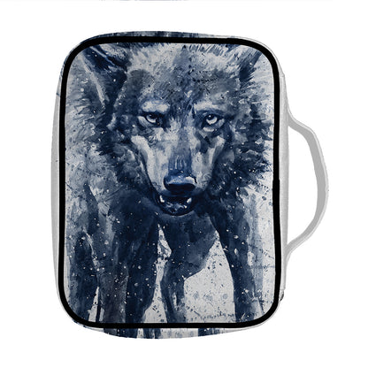 Watercolor Wolf Portrait Print Front Pocket Bible Bag