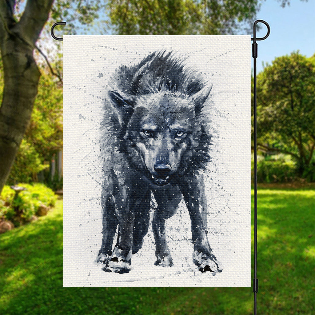 Watercolor Wolf Portrait Print Garden Flag