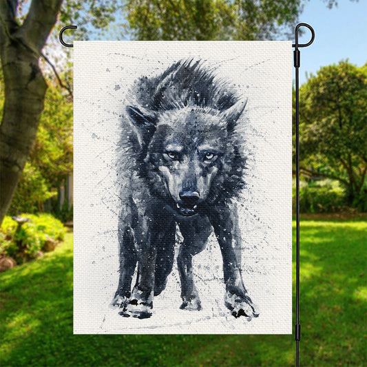 Watercolor Wolf Portrait Print Garden Flag