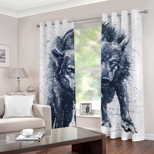Watercolor Wolf Portrait Print Grommet Curtains