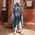 Watercolor Wolf Portrait Print Harem Pants