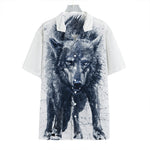 Watercolor Wolf Portrait Print Hawaiian Shirt