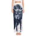 Watercolor Wolf Portrait Print High Slit Maxi Skirt