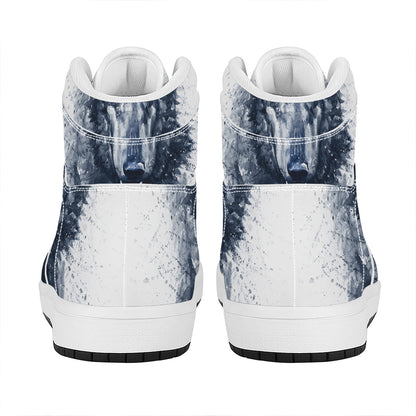 Watercolor Wolf Portrait Print High Top Leather Sneakers