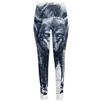 Watercolor Wolf Portrait Print High-Waisted Pocket Leggings