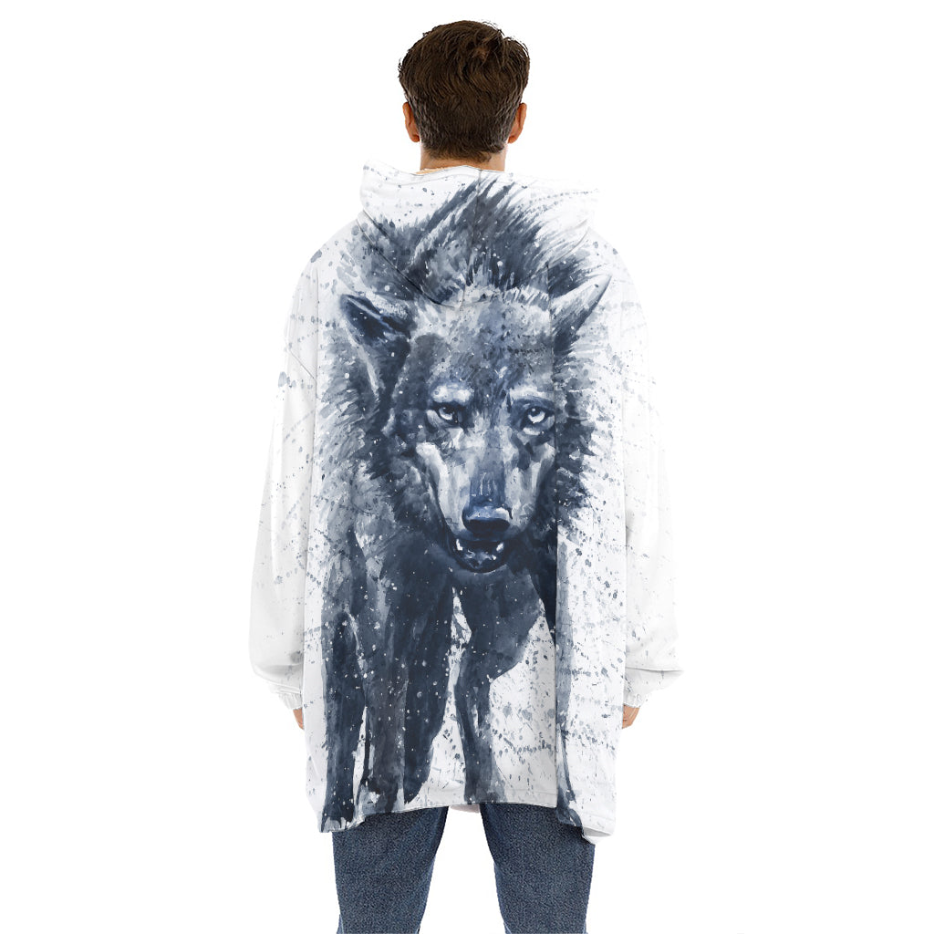 Watercolor Wolf Portrait Print Hoodie Blanket