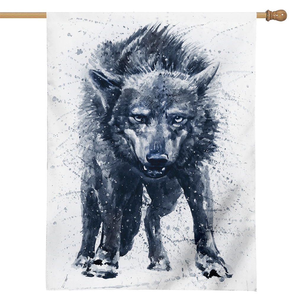 Watercolor Wolf Portrait Print House Flag