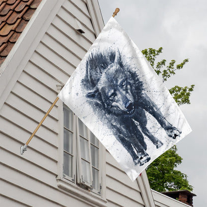 Watercolor Wolf Portrait Print House Flag