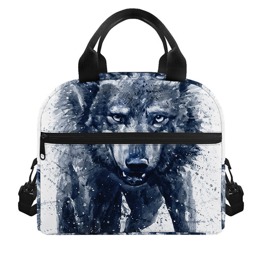 Watercolor Wolf Portrait Print Insulated Lunch Bag