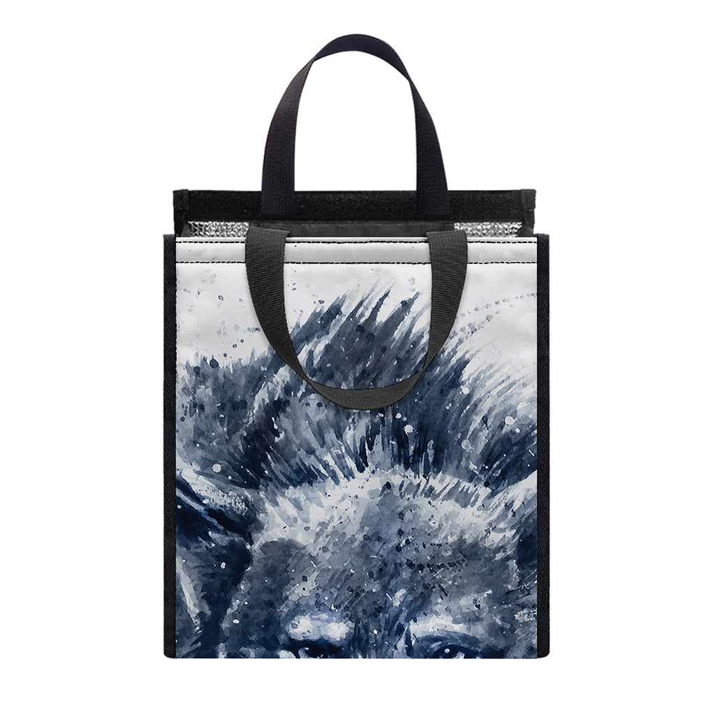 Watercolor Wolf Portrait Print Insulated Lunch Tote