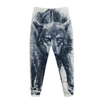 Watercolor Wolf Portrait Print Jogger Pants