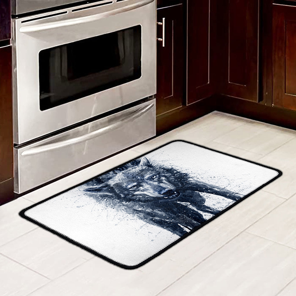 Watercolor Wolf Portrait Print Kitchen Mat