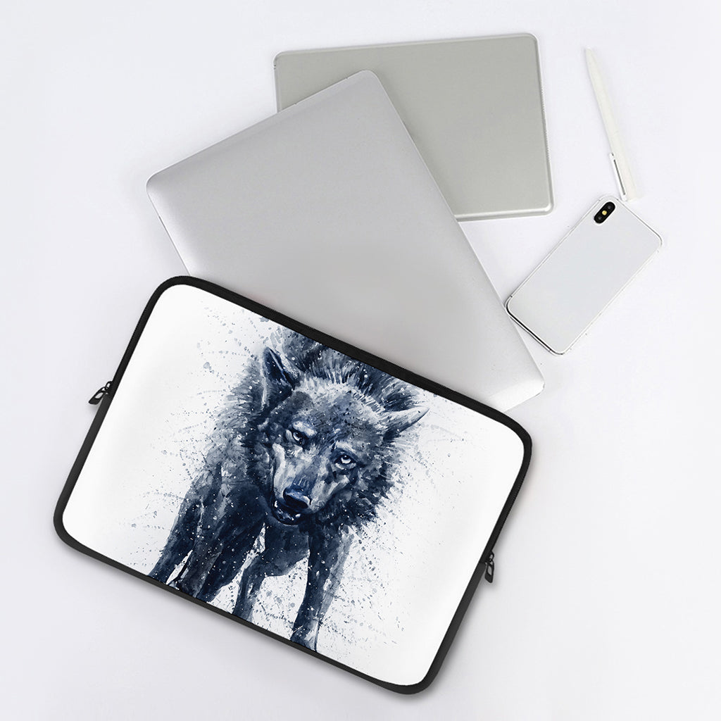 Watercolor Wolf Portrait Print Laptop Sleeve