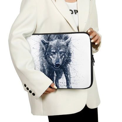 Watercolor Wolf Portrait Print Laptop Sleeve
