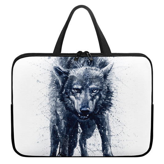 Watercolor Wolf Portrait Print Laptop Sleeve With Handle