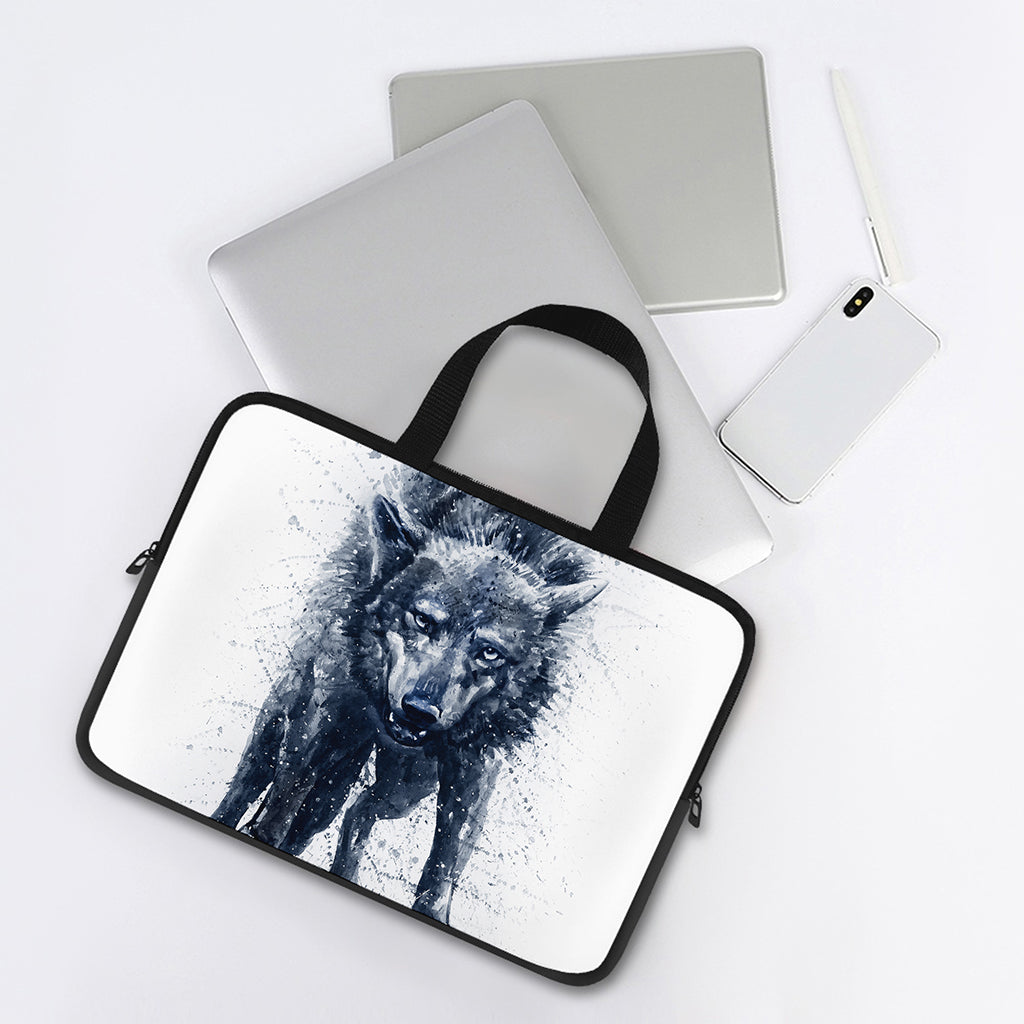 Watercolor Wolf Portrait Print Laptop Sleeve With Handle
